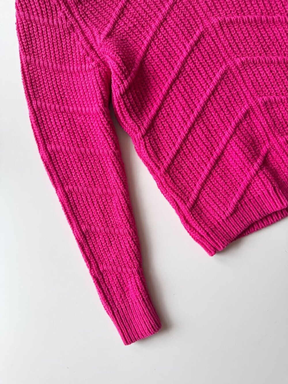 BA&SH Dabney Fuchsia Pink Cotton Knit Ribbed Puff Sleeve Sweater, Size L - Picture 7 of 16